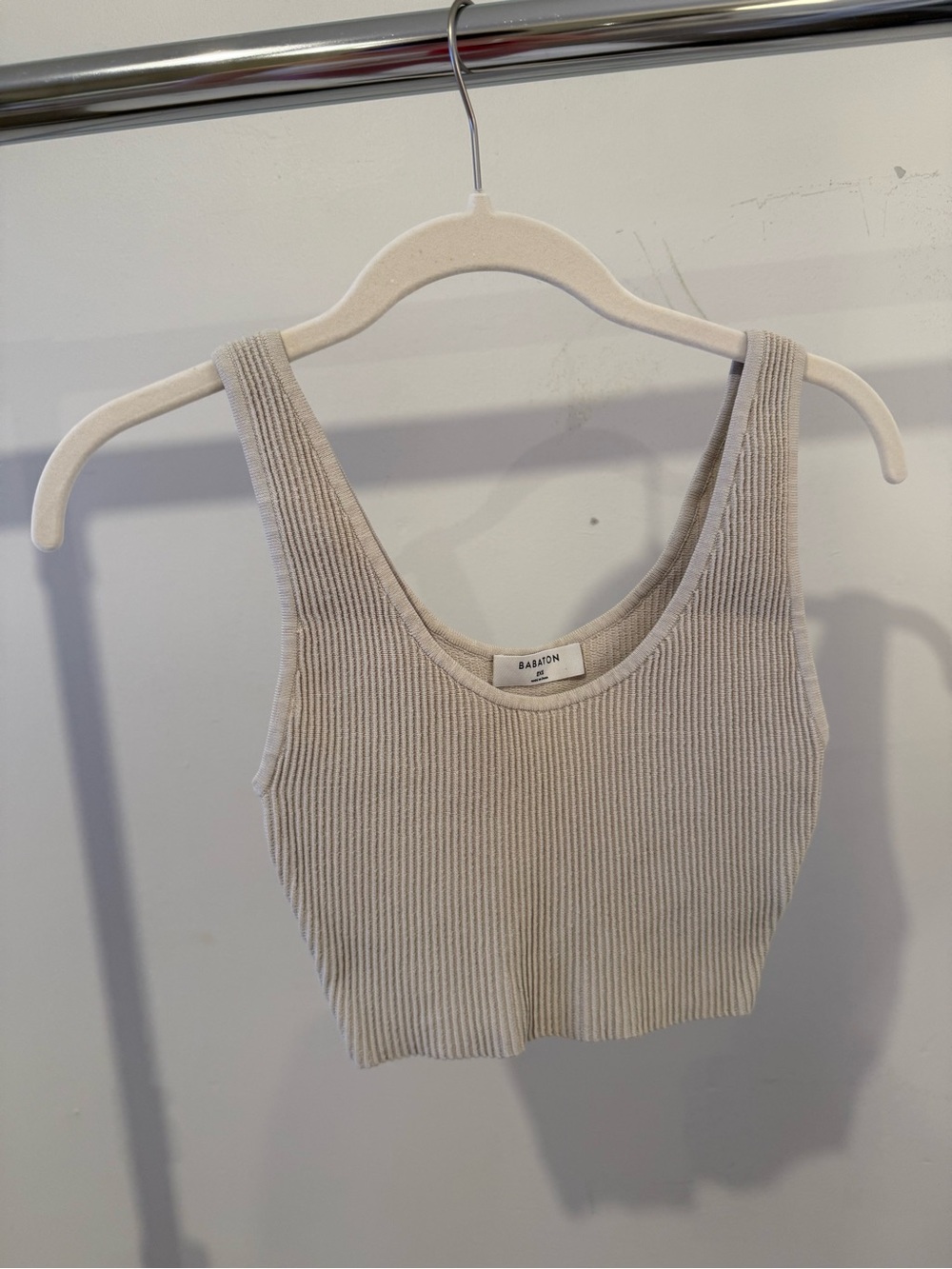Aritzia Babaton Ribbed Tank Crop Top in Light Birch